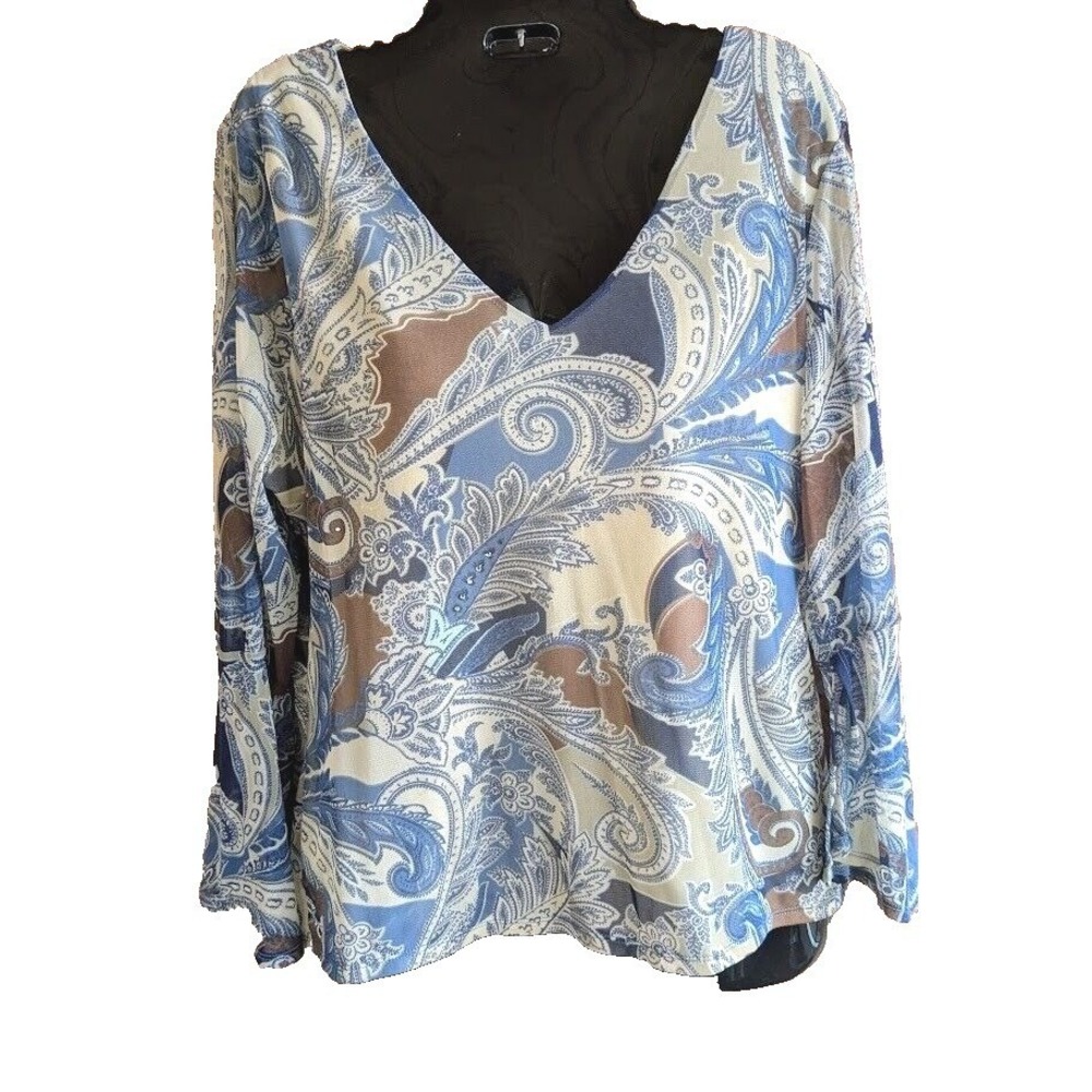 Y2K Limited Top Womens M Paisley Rhinestone Bling Mesh Artsy Statement Preppy